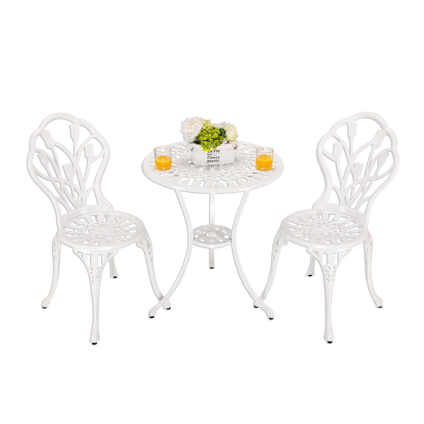 MOONMISS 3 Piece Outdoor Bistro Table Set, Cast Aluminum Bistro Table Set with Umbrella Hole, Bistro Table and Chairs for Backyard, Balcony