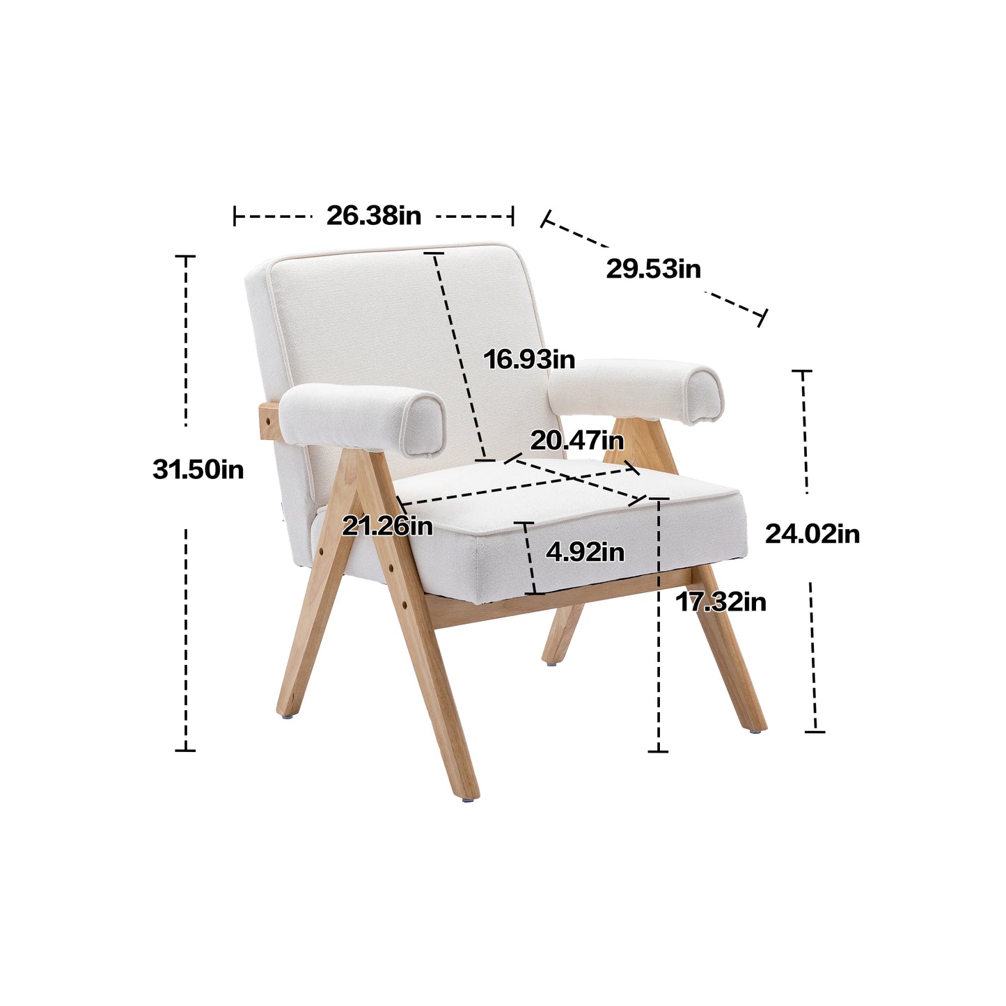 MOONMISS Wood Frame Armchair, Modern Accent Chair with Brown Feet Lounge Chair for Living Room, Bedroom