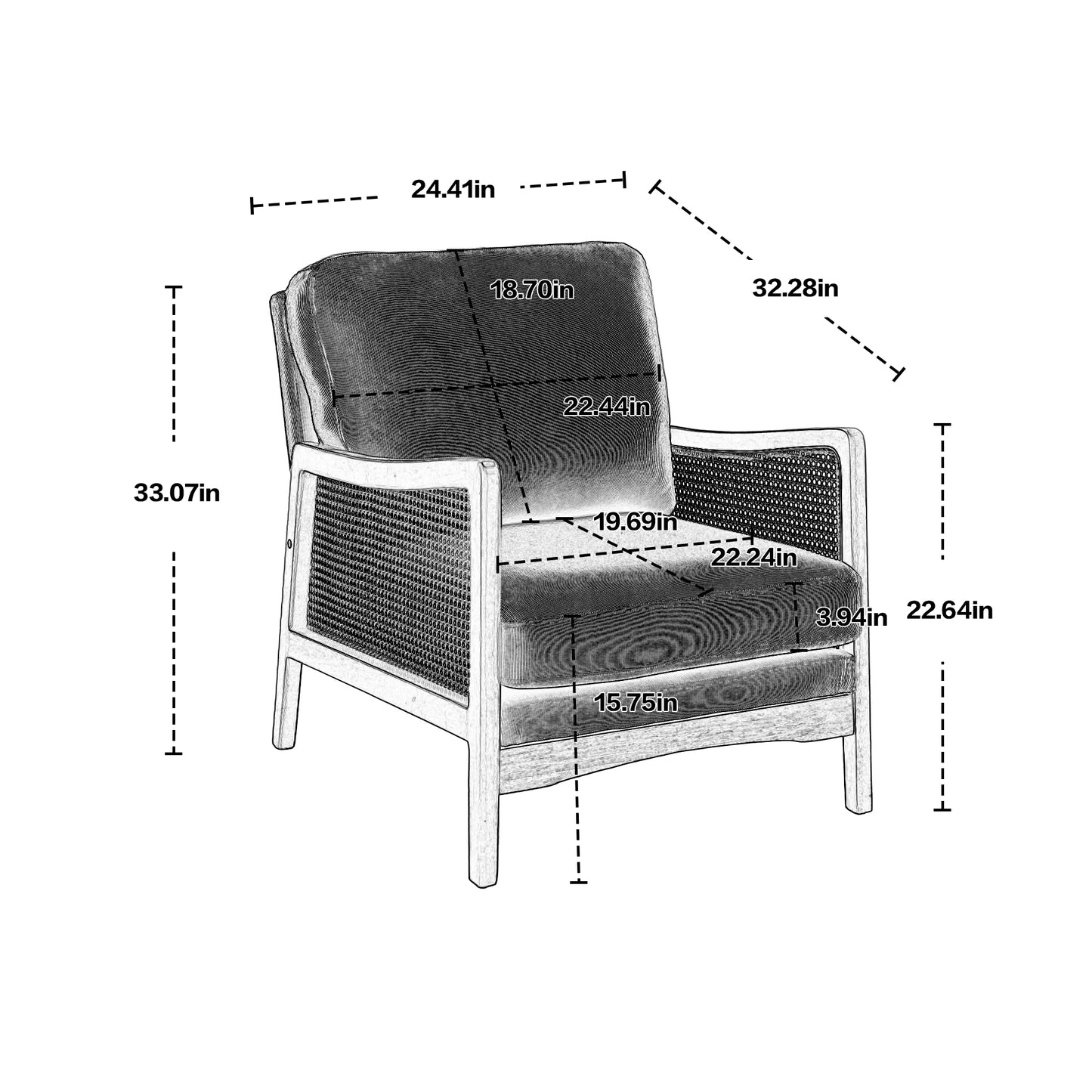 MOONMISS Wood Frame Armchair, Modern Accent Chair with Brown Feet Lounge Chair for Living Room, Bedroom