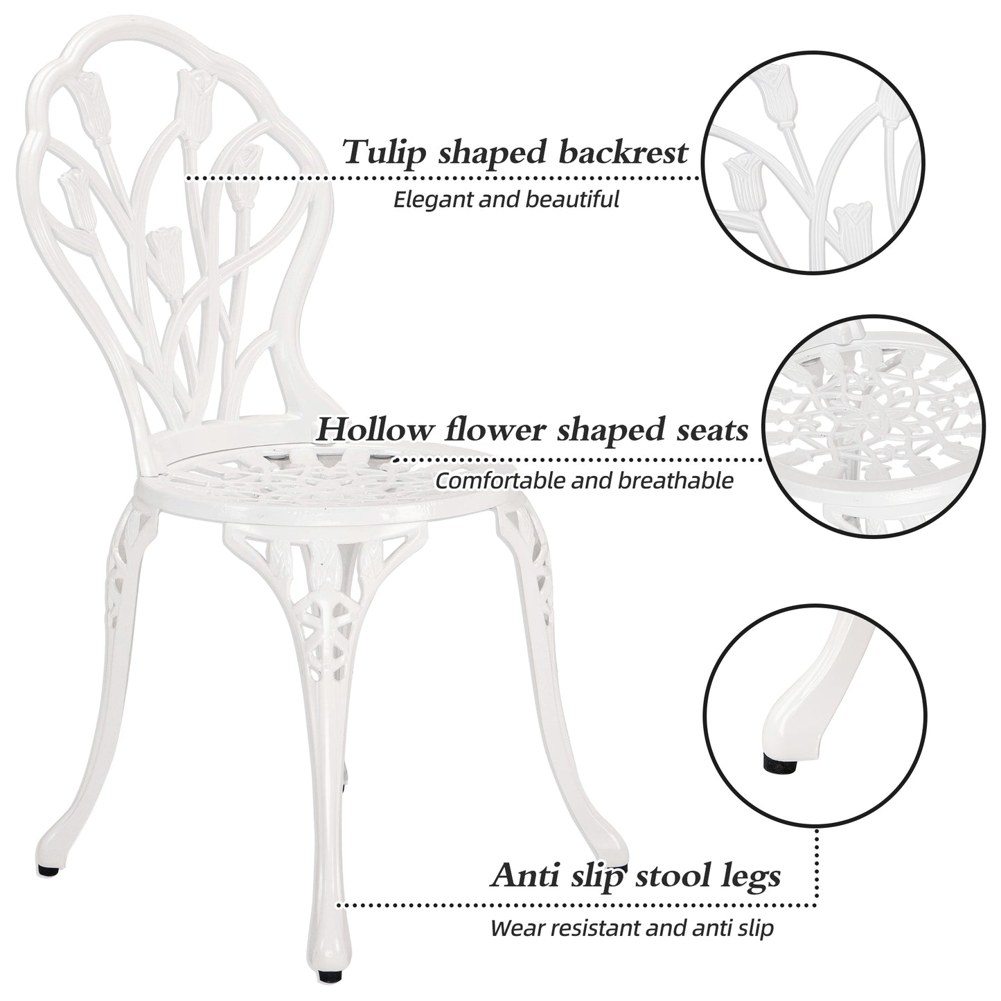 MOONMISS 3 Piece Outdoor Bistro Table Set, Cast Aluminum Bistro Table Set with Umbrella Hole, Bistro Table and Chairs for Backyard, Balcony