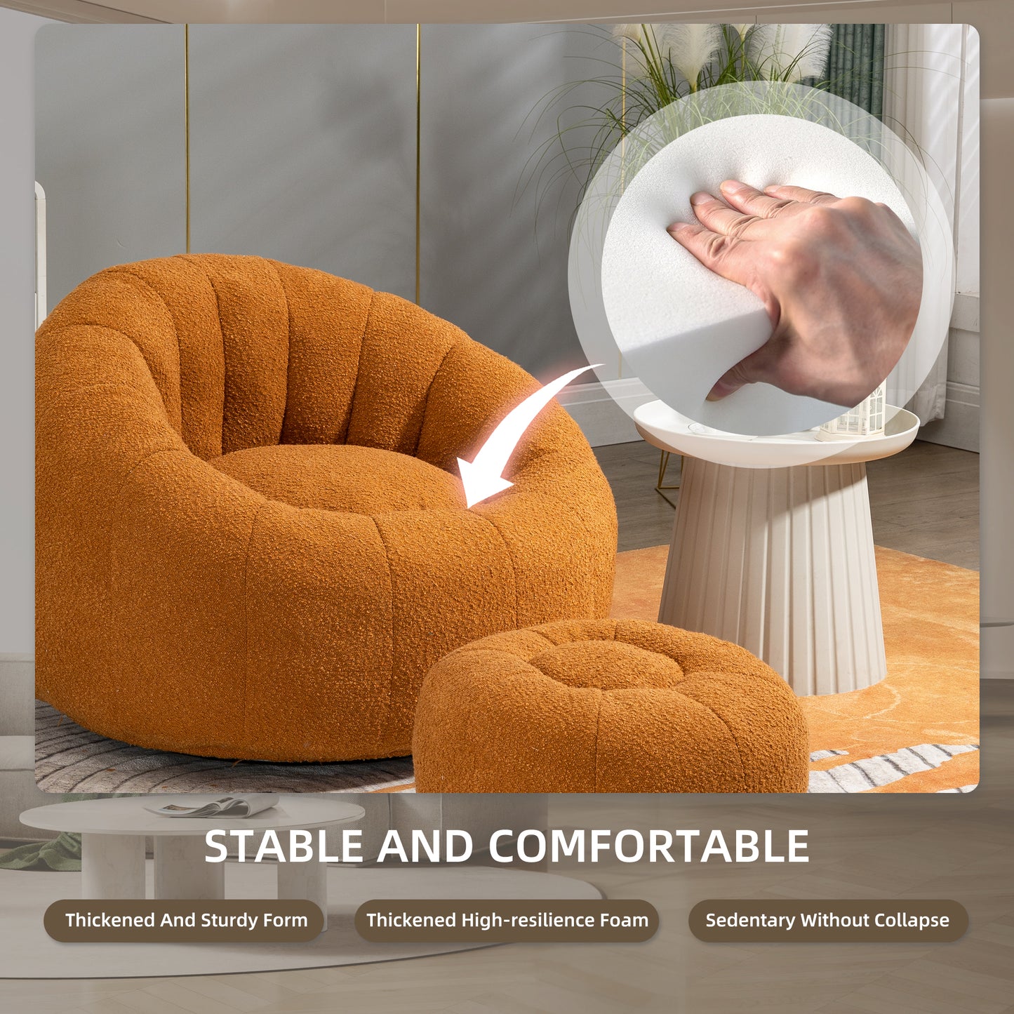 MOONMISS Bean Bag Chair with Swivel Base - Comfortable Lazy Sofa with Footstool, Durable Comfort Accent Chair with Ottoman for Living Room and Bedroom