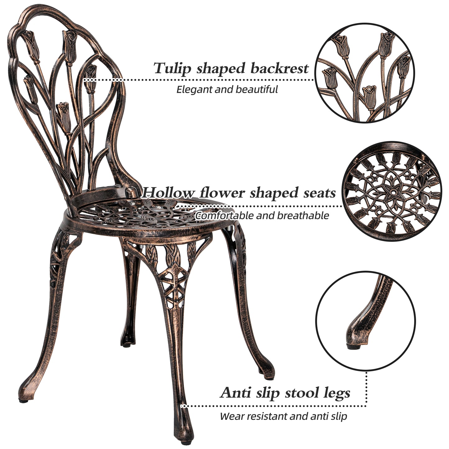 MOONMISS 3 Piece Outdoor Bistro Table Set, Cast Aluminum Bistro Table Set with Umbrella Hole, Bistro Table and Chairs for Backyard, Balcony