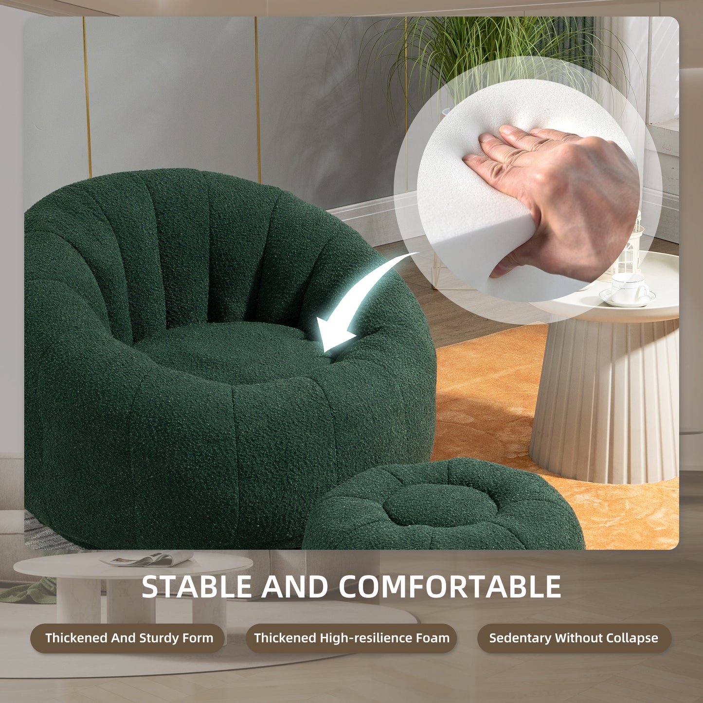 MOONMISS Bean Bag Chair with Swivel Base - Comfortable Lazy Sofa with Footstool, Durable Comfort Accent Chair with Ottoman for Living Room and Bedroom
