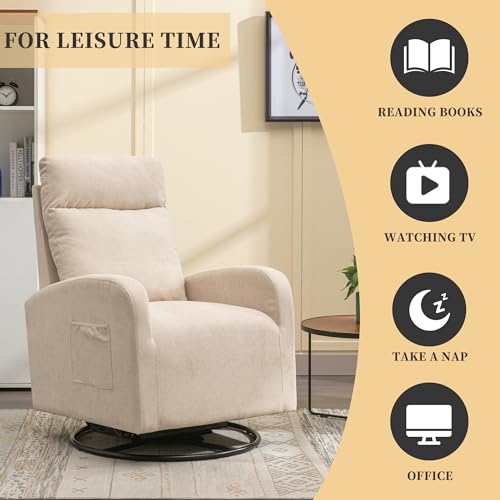MOONMISS Swivel Glider Rocker Chair, Rocking Chair Nursery with Pocket, Comfy Chair with High Back, Deep Seat for Living Room, Bedroom