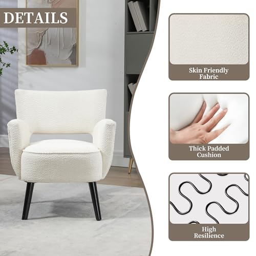 MOONMISS Modern Accent Chair - Cozy Chair with Upholstered Seat, Mid-Century Comfy Accent Chair with Armrests for Living Room, Bedroom