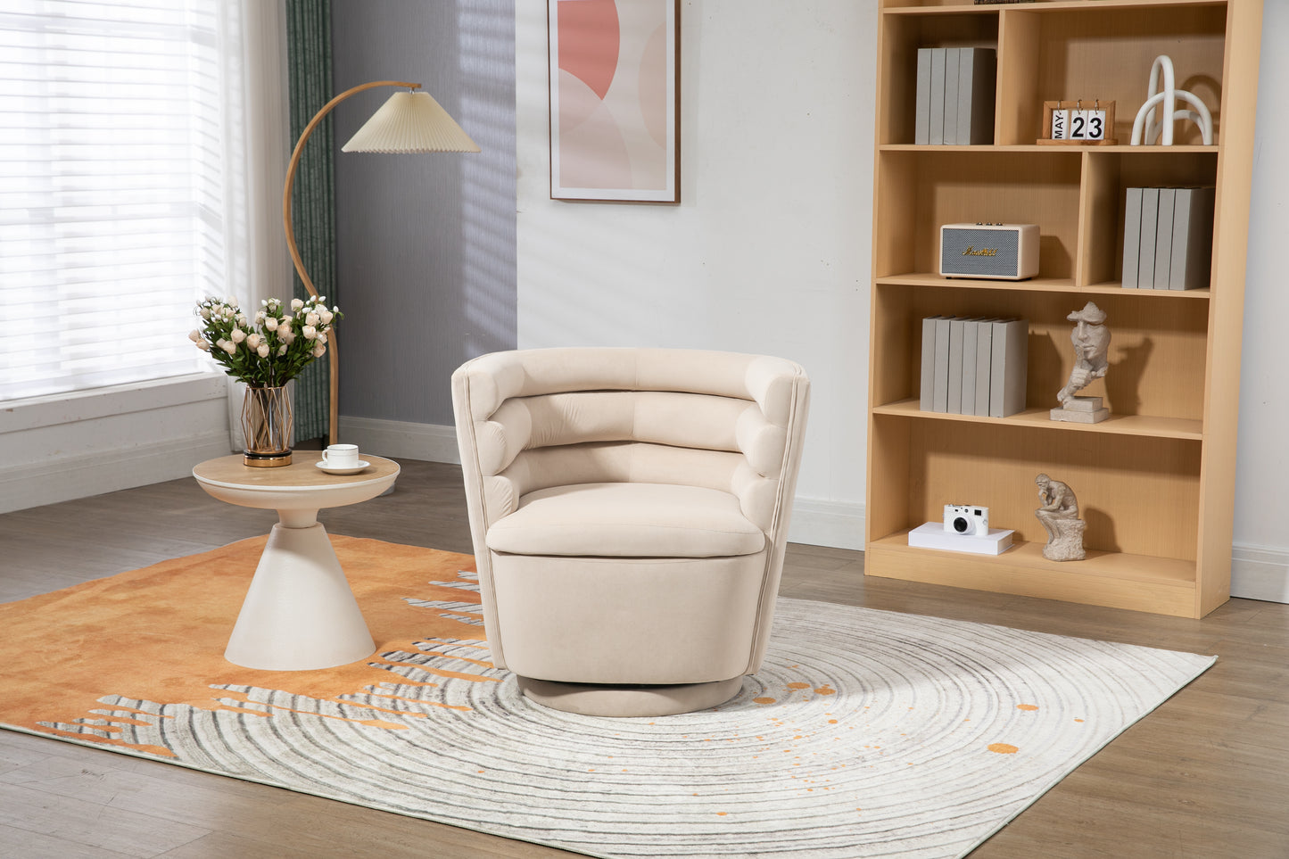 MOONMISS 360 Degree Swivel Barrel Chair, Comfy Round Accent Chair with storage for Living Room, 360 Degree Swivel Barrel Club Chair, Leisure Arm Chair for Nursery, Hotel, Bedroom, Office