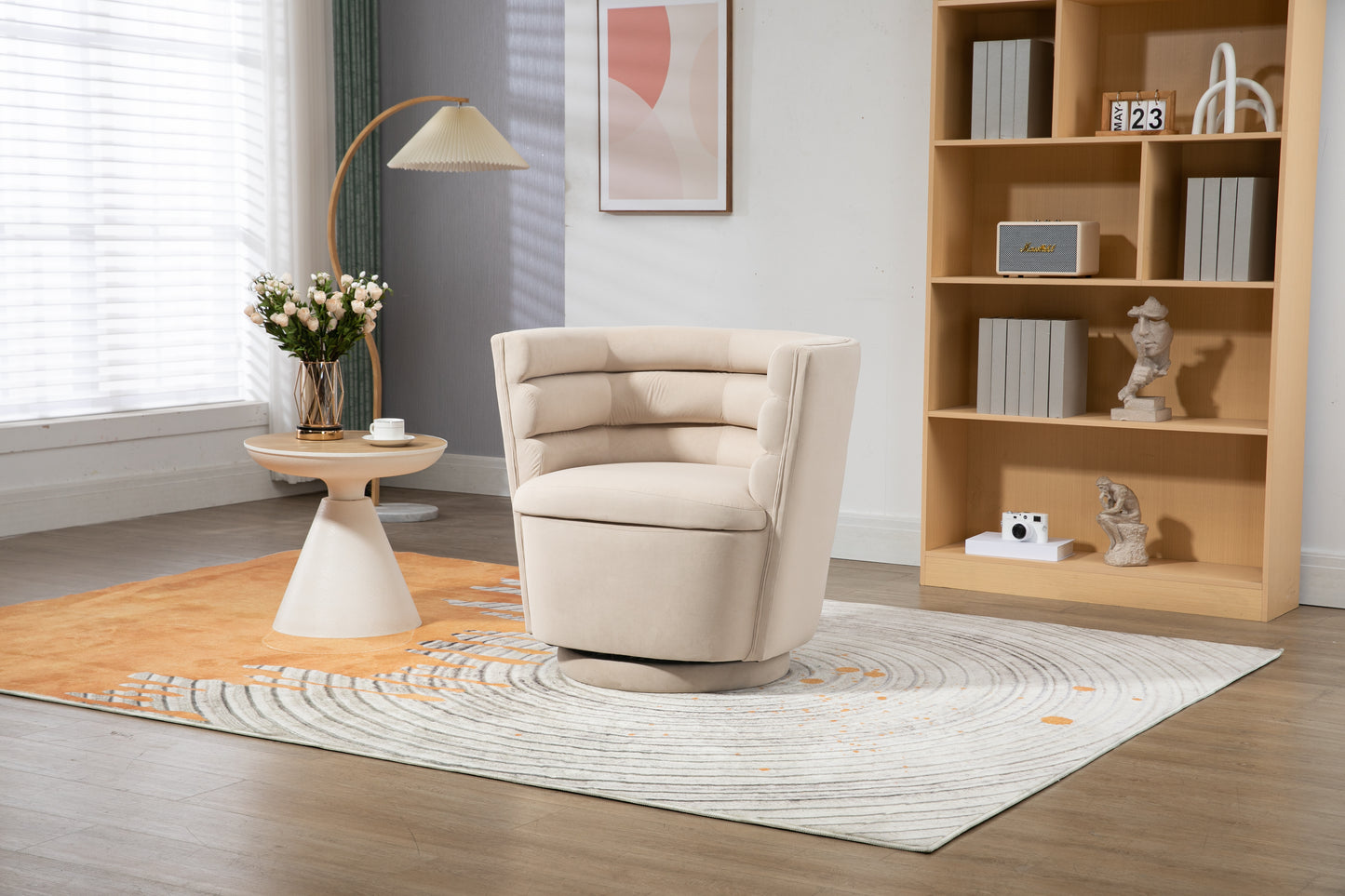 MOONMISS 360 Degree Swivel Barrel Chair, Comfy Round Accent Chair with storage for Living Room, 360 Degree Swivel Barrel Club Chair, Leisure Arm Chair for Nursery, Hotel, Bedroom, Office