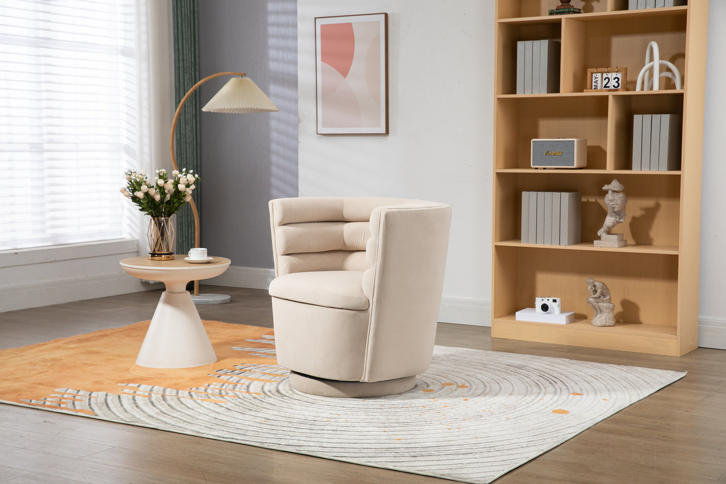 MOONMISS 360 Degree Swivel Barrel Chair, Comfy Round Accent Chair with storage for Living Room, 360 Degree Swivel Barrel Club Chair, Leisure Arm Chair for Nursery, Hotel, Bedroom, Office