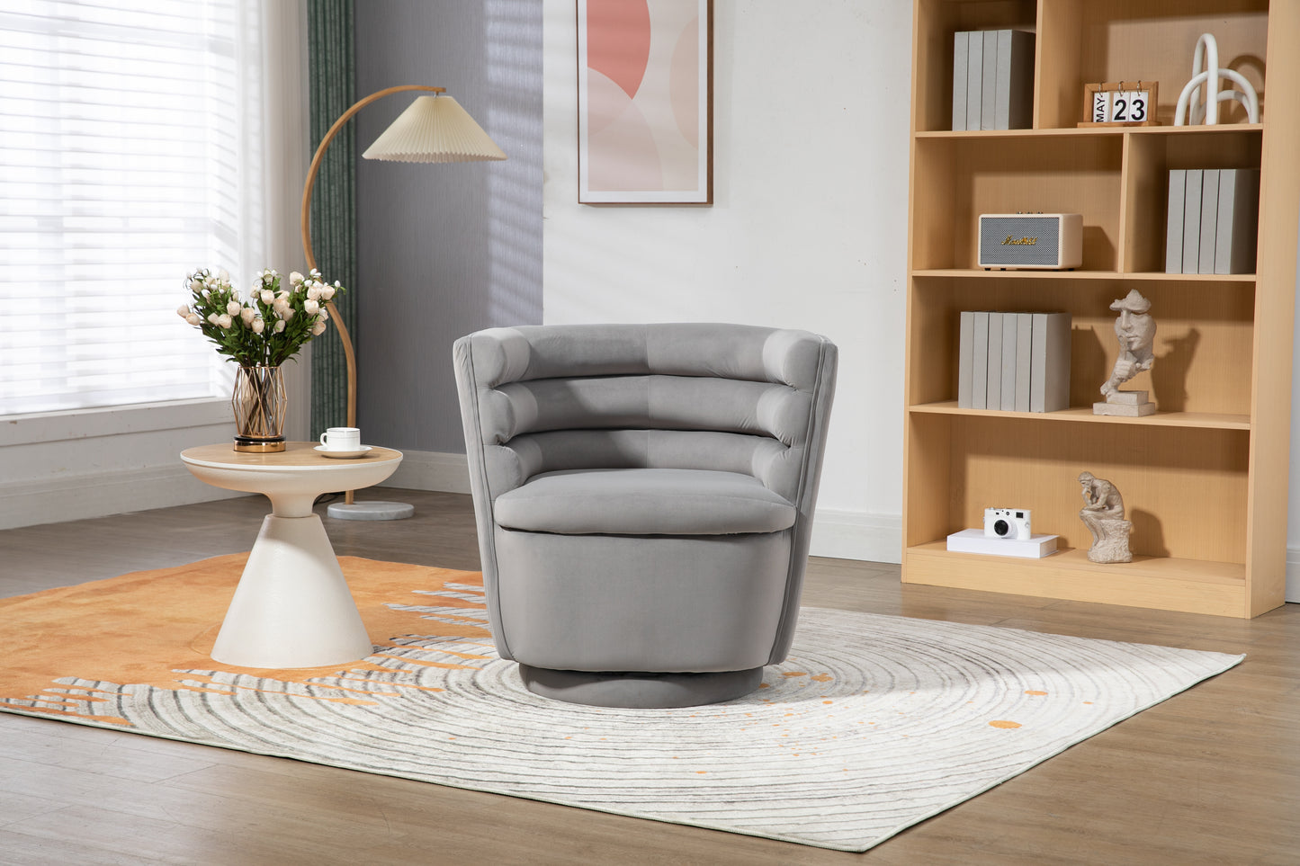 MOONMISS 360 Degree Swivel Barrel Chair, Comfy Round Accent Chair with storage for Living Room, 360 Degree Swivel Barrel Club Chair, Leisure Arm Chair for Nursery, Hotel, Bedroom, Office