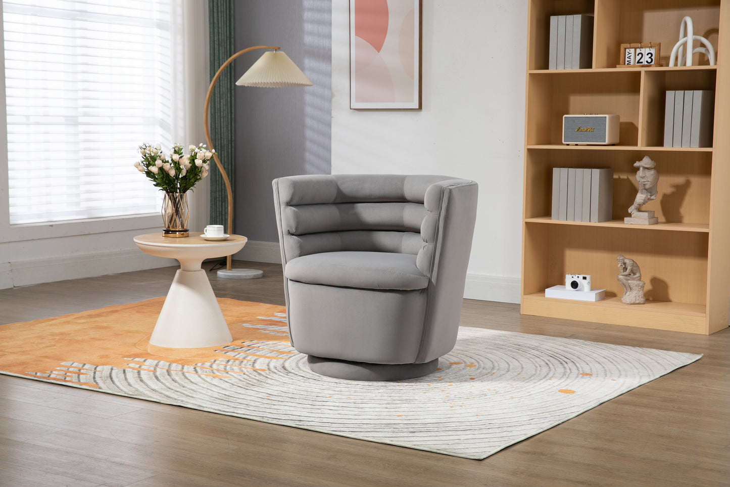 MOONMISS 360 Degree Swivel Barrel Chair, Comfy Round Accent Chair with storage for Living Room, 360 Degree Swivel Barrel Club Chair, Leisure Arm Chair for Nursery, Hotel, Bedroom, Office