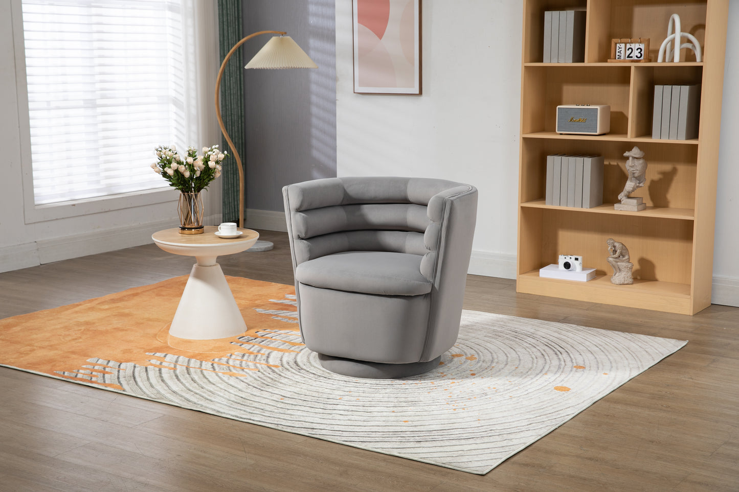 MOONMISS 360 Degree Swivel Barrel Chair, Comfy Round Accent Chair with storage for Living Room, 360 Degree Swivel Barrel Club Chair, Leisure Arm Chair for Nursery, Hotel, Bedroom, Office