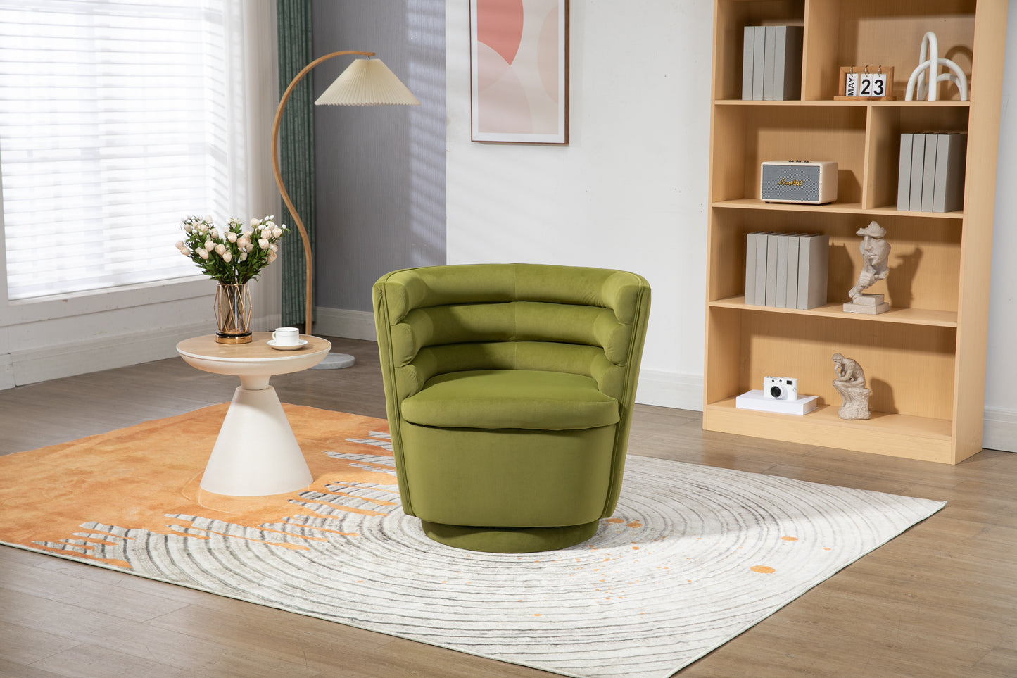MOONMISS 360 Degree Swivel Barrel Chair, Comfy Round Accent Chair with storage for Living Room, 360 Degree Swivel Barrel Club Chair, Leisure Arm Chair for Nursery, Hotel, Bedroom, Office