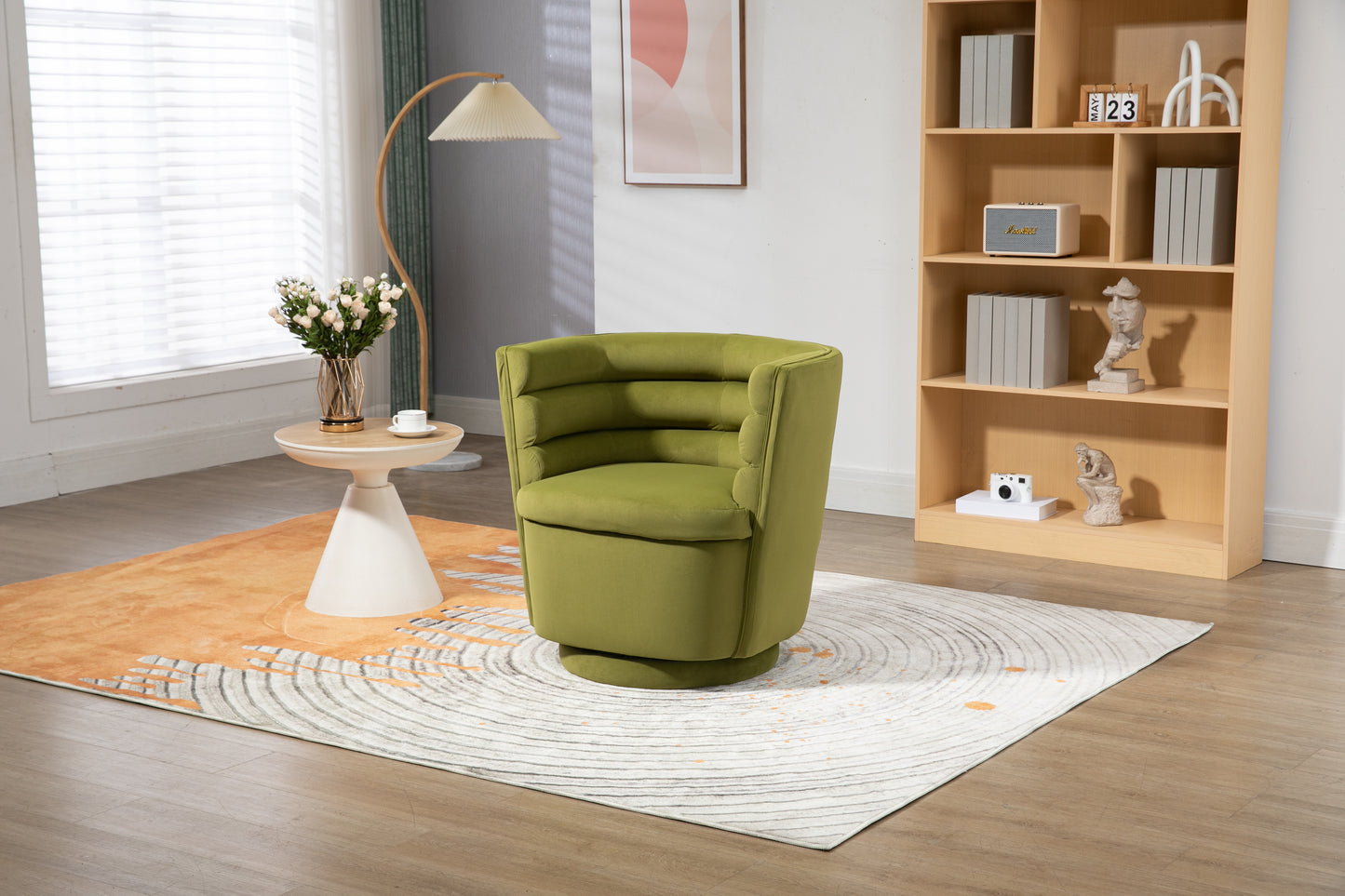 MOONMISS 360 Degree Swivel Barrel Chair, Comfy Round Accent Chair with storage for Living Room, 360 Degree Swivel Barrel Club Chair, Leisure Arm Chair for Nursery, Hotel, Bedroom, Office