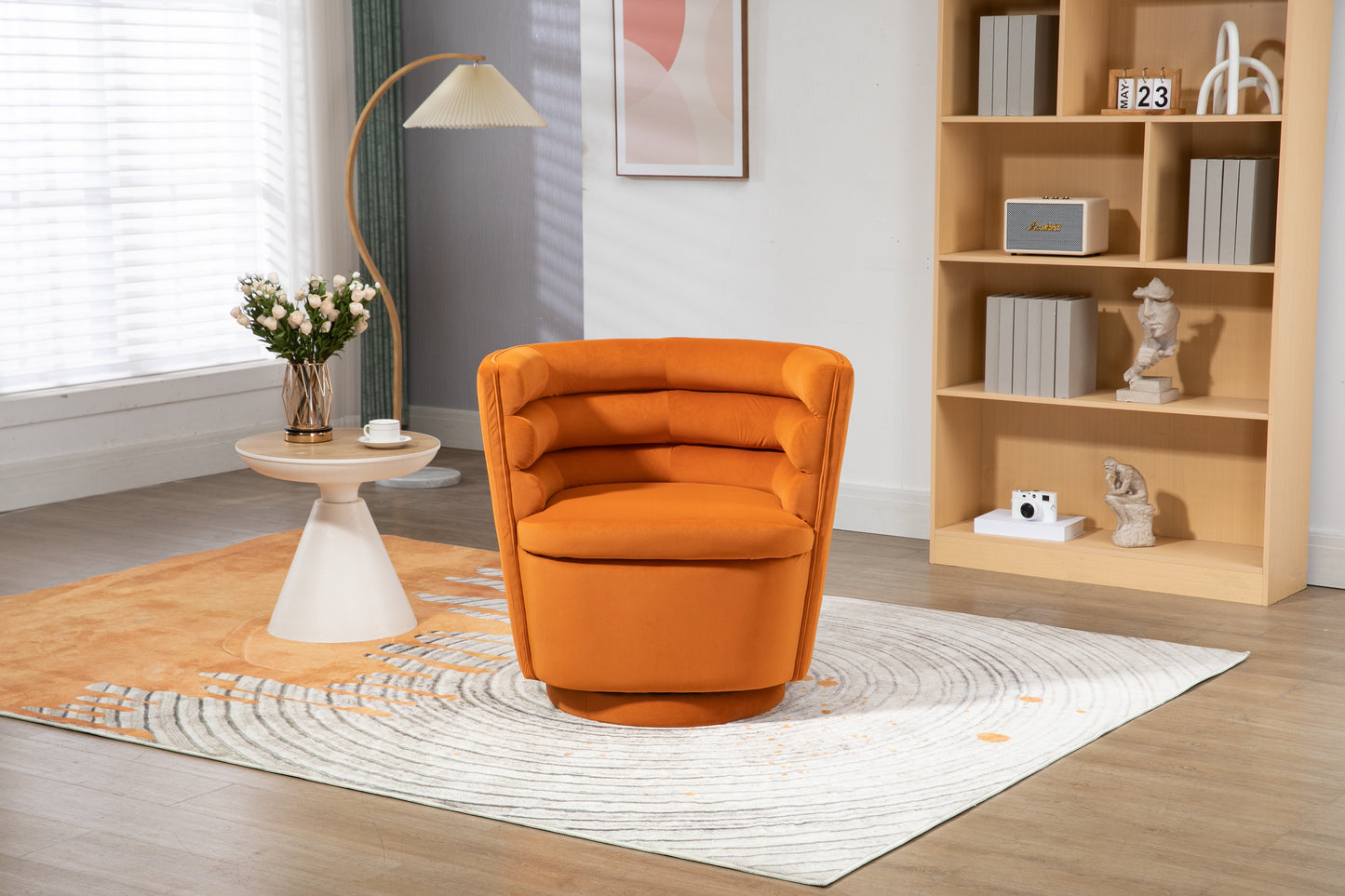 MOONMISS 360 Degree Swivel Barrel Chair, Comfy Round Accent Chair with storage for Living Room, 360 Degree Swivel Barrel Club Chair, Leisure Arm Chair for Nursery, Hotel, Bedroom, Office