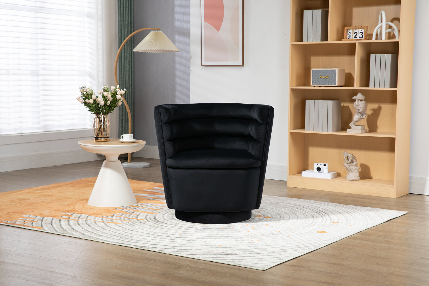 MOONMISS 360 Degree Swivel Barrel Chair, Comfy Round Accent Chair with storage for Living Room, 360 Degree Swivel Barrel Club Chair, Leisure Arm Chair for Nursery, Hotel, Bedroom, Office