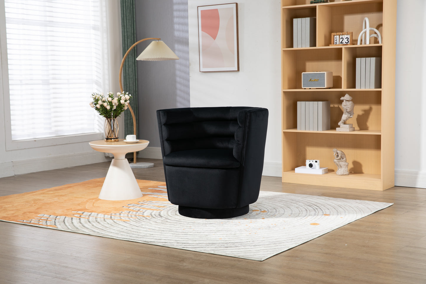 MOONMISS 360 Degree Swivel Barrel Chair, Comfy Round Accent Chair with storage for Living Room, 360 Degree Swivel Barrel Club Chair, Leisure Arm Chair for Nursery, Hotel, Bedroom, Office