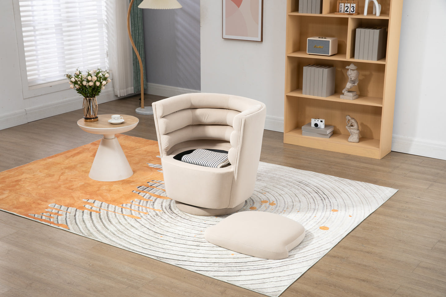 MOONMISS 360 Degree Swivel Barrel Chair, Comfy Round Accent Chair with storage for Living Room, 360 Degree Swivel Barrel Club Chair, Leisure Arm Chair for Nursery, Hotel, Bedroom, Office