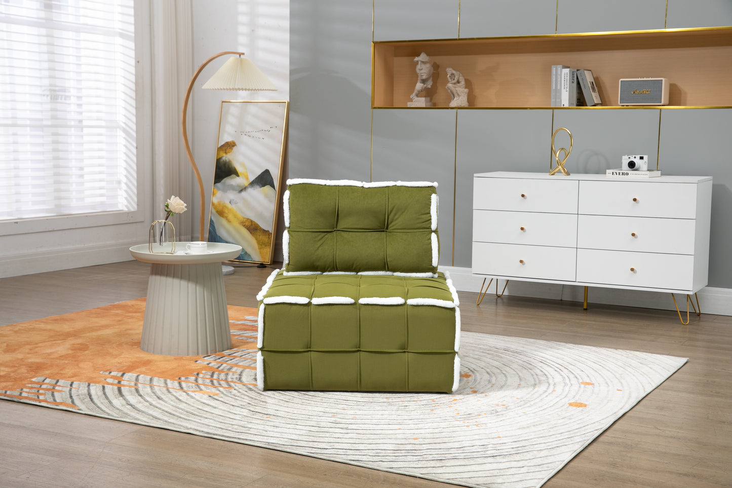 MOONMISS Upholstered Deep Seat Armless Accent Single Lazy Sofa Lounge Arm Chair,Comfy Oversized Leisure Barrel Chairs for Living Room/Office/Meeting-room/Apartment/Bedroom Furniture Set