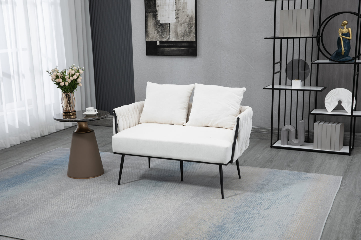 MOONMISS Linen Accent Sofa Modern Upholstered Arm sofa Tufted Sofa with Metal Frame, Single Leisure sofa for Living Room, Bedroom