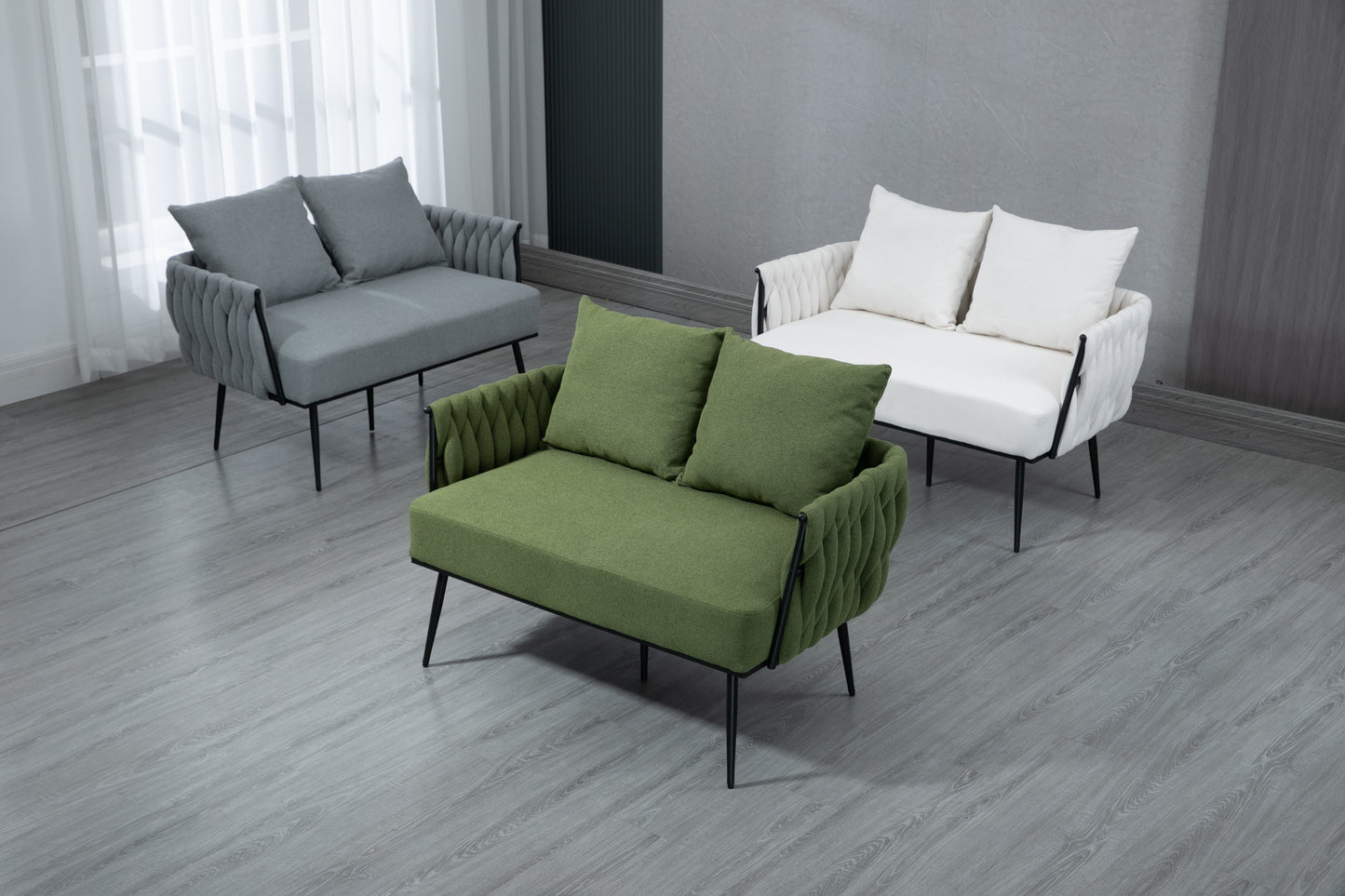 MOONMISS Linen Accent Sofa Modern Upholstered Arm sofa Tufted Sofa with Metal Frame, Single Leisure sofa for Living Room, Bedroom