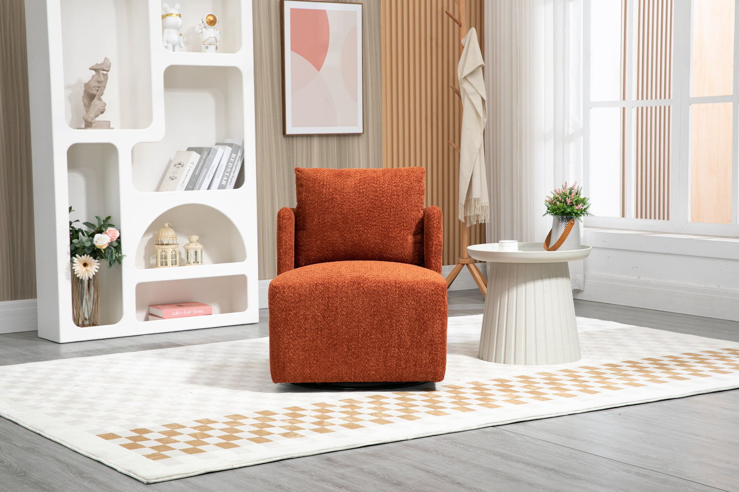 MOONMISS Swivel Barrel Chair, Comfy Round Accent Sofa Chair for Living Room, 360 Degree Swivel Barrel Club Chair, Leisure Arm Chair for Nursery, Hotel, Bedroom, Office, Lounge