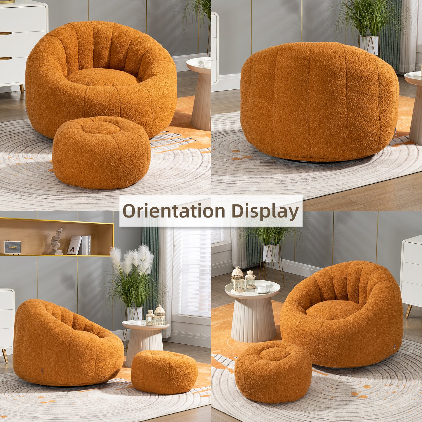 MOONMISS Bean Bag Chair with Swivel Base - Comfortable Lazy Sofa with Footstool, Durable Comfort Accent Chair with Ottoman for Living Room and Bedroom