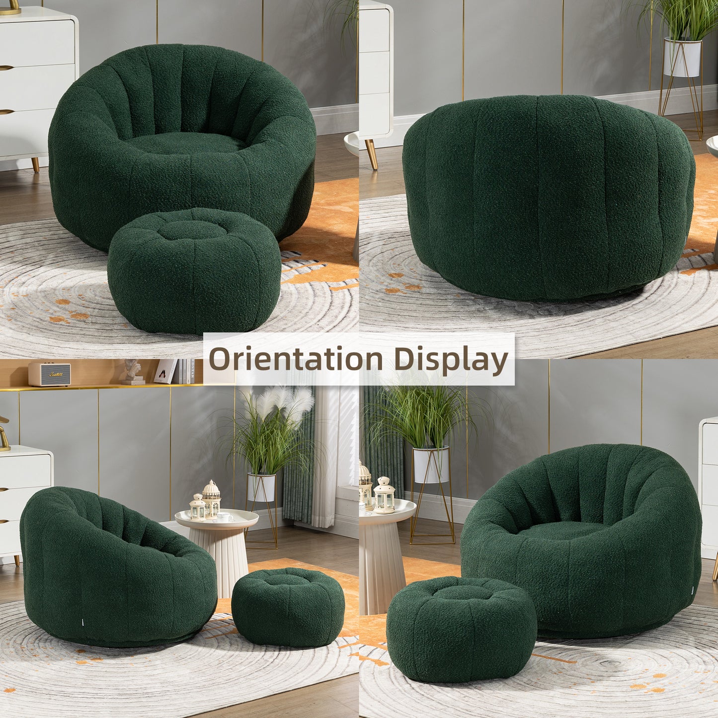 MOONMISS Bean Bag Chair with Swivel Base - Comfortable Lazy Sofa with Footstool, Durable Comfort Accent Chair with Ottoman for Living Room and Bedroom