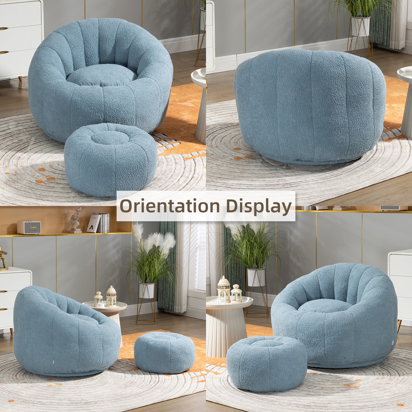 MOONMISS Bean Bag Chair with Swivel Base - Comfortable Lazy Sofa with Footstool, Durable Comfort Accent Chair with Ottoman for Living Room and Bedroom