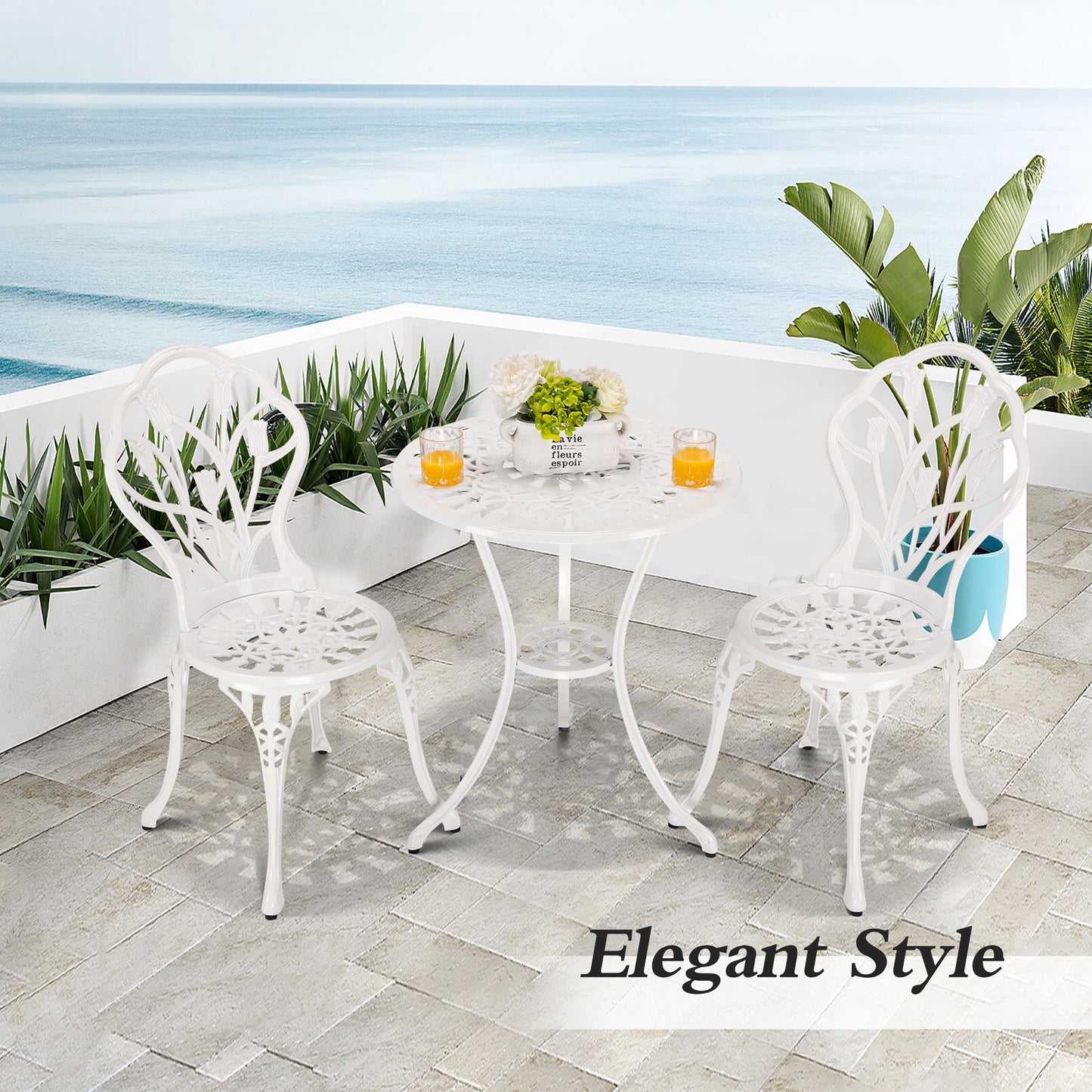 MOONMISS 3 Piece Outdoor Bistro Table Set, Cast Aluminum Bistro Table Set with Umbrella Hole, Bistro Table and Chairs for Backyard, Balcony