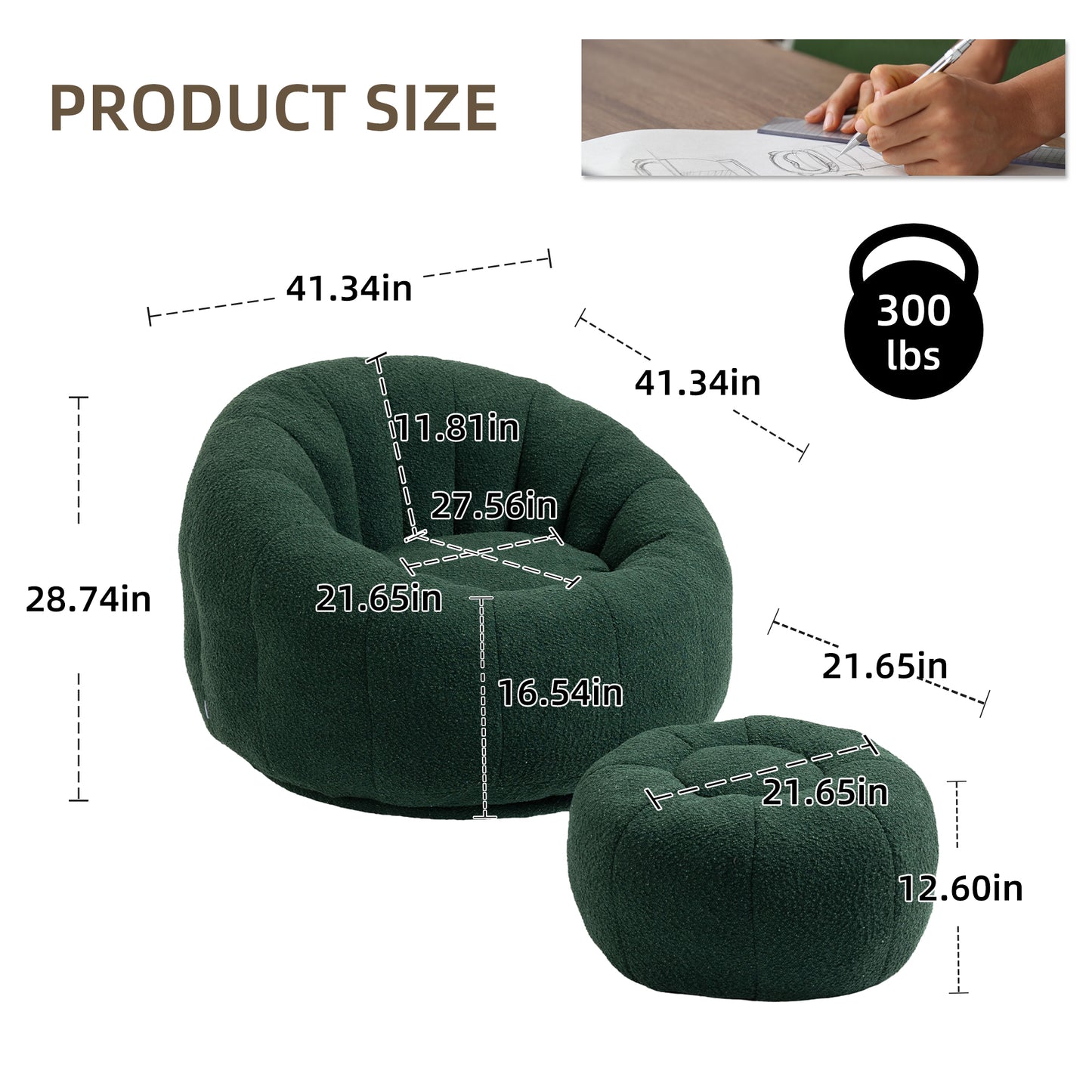 MOONMISS Bean Bag Chair with Swivel Base - Comfortable Lazy Sofa with Footstool, Durable Comfort Accent Chair with Ottoman for Living Room and Bedroom