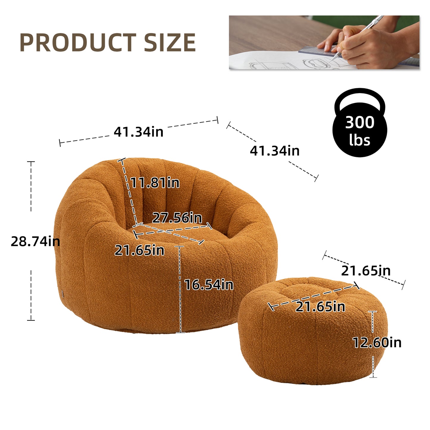 MOONMISS Bean Bag Chair with Swivel Base - Comfortable Lazy Sofa with Footstool, Durable Comfort Accent Chair with Ottoman for Living Room and Bedroom