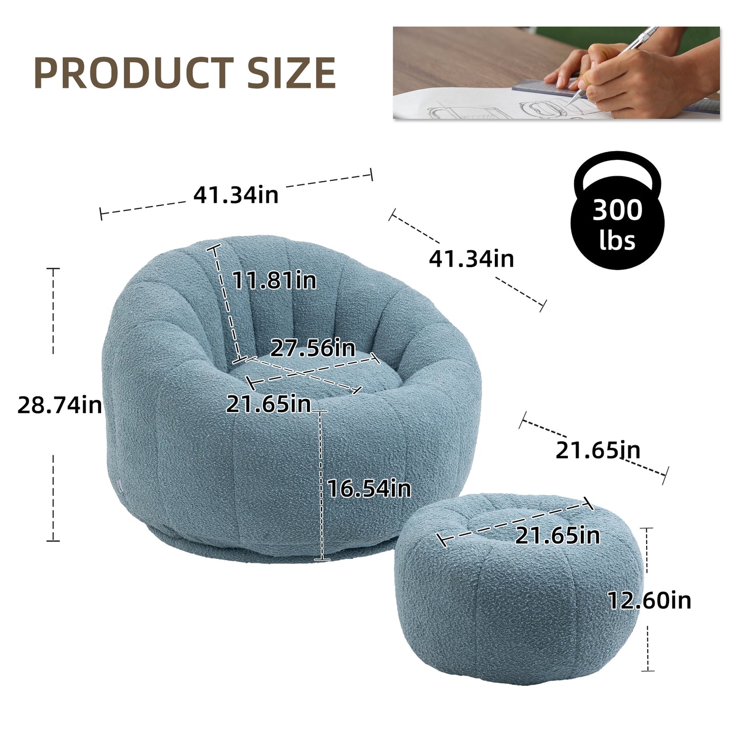 MOONMISS Bean Bag Chair with Swivel Base - Comfortable Lazy Sofa with Footstool, Durable Comfort Accent Chair with Ottoman for Living Room and Bedroom