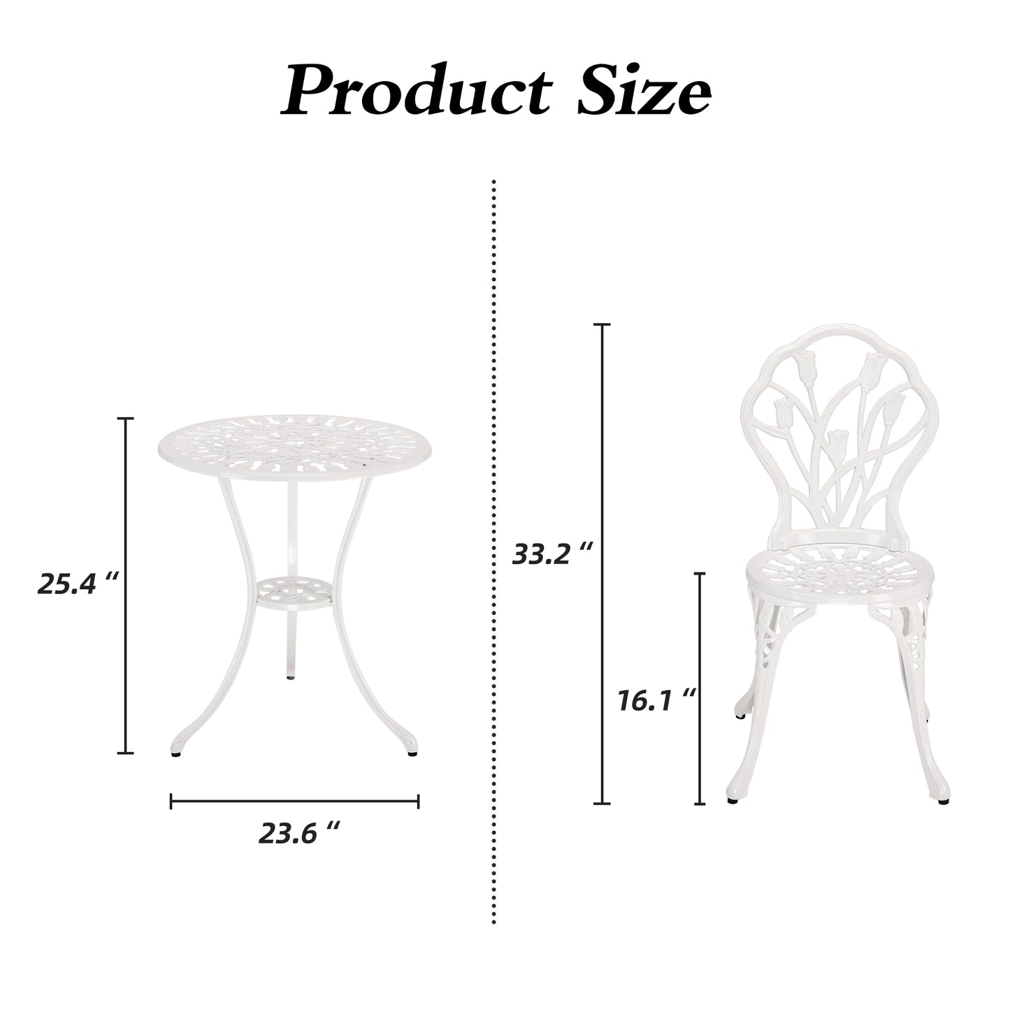 MOONMISS 3 Piece Outdoor Bistro Table Set, Cast Aluminum Bistro Table Set with Umbrella Hole, Bistro Table and Chairs for Backyard, Balcony