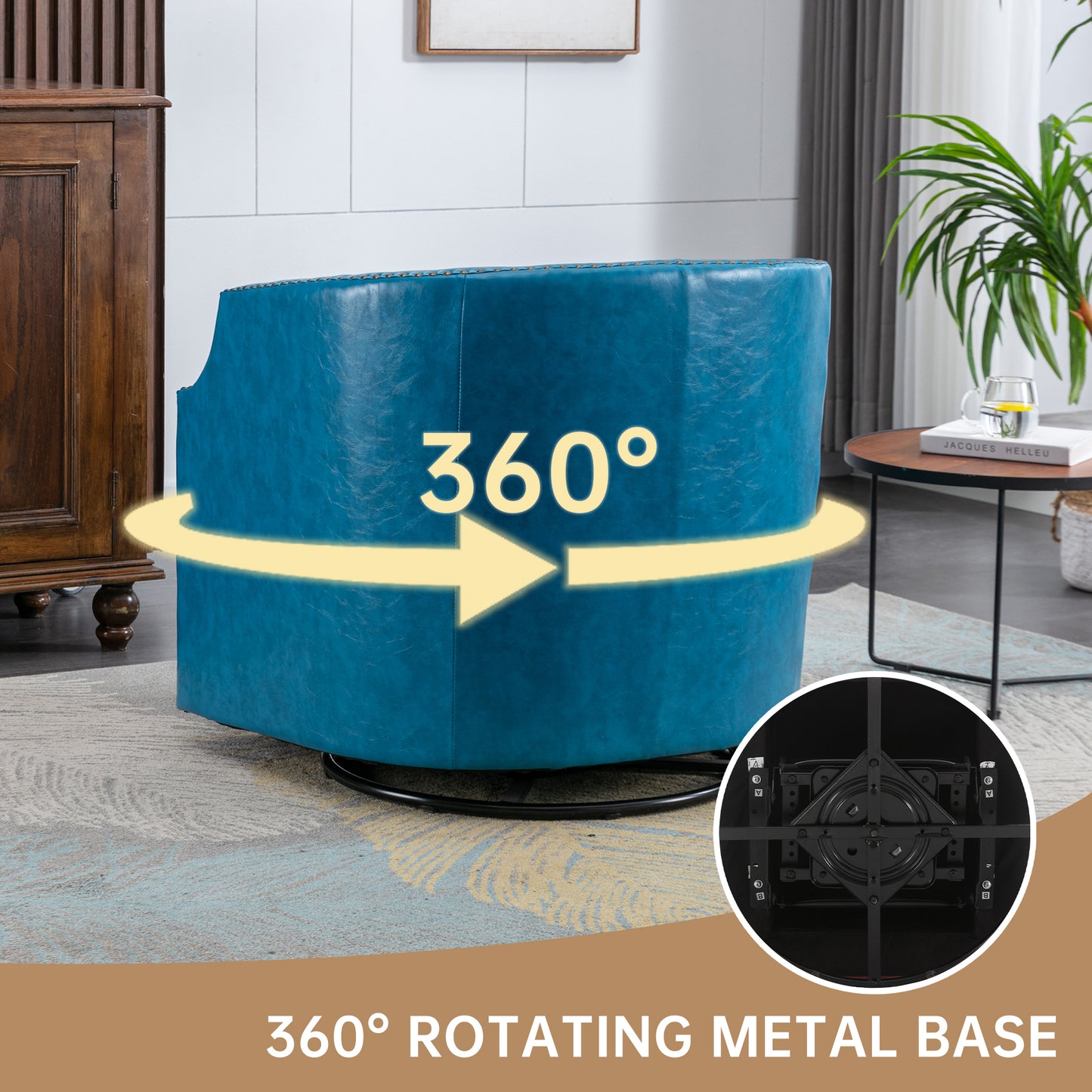 MOONMISS 360 Degree Swivel Accent Chair, Mid-Century Armchair with Deep Seat, Round Barrel Chair for Living Room Bedroom