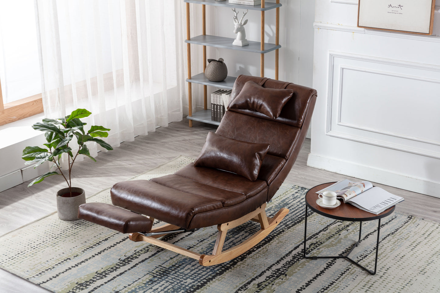 MOONMISS Modern and Comfortable Leather Rocking Chair for Living Room, Bedroom