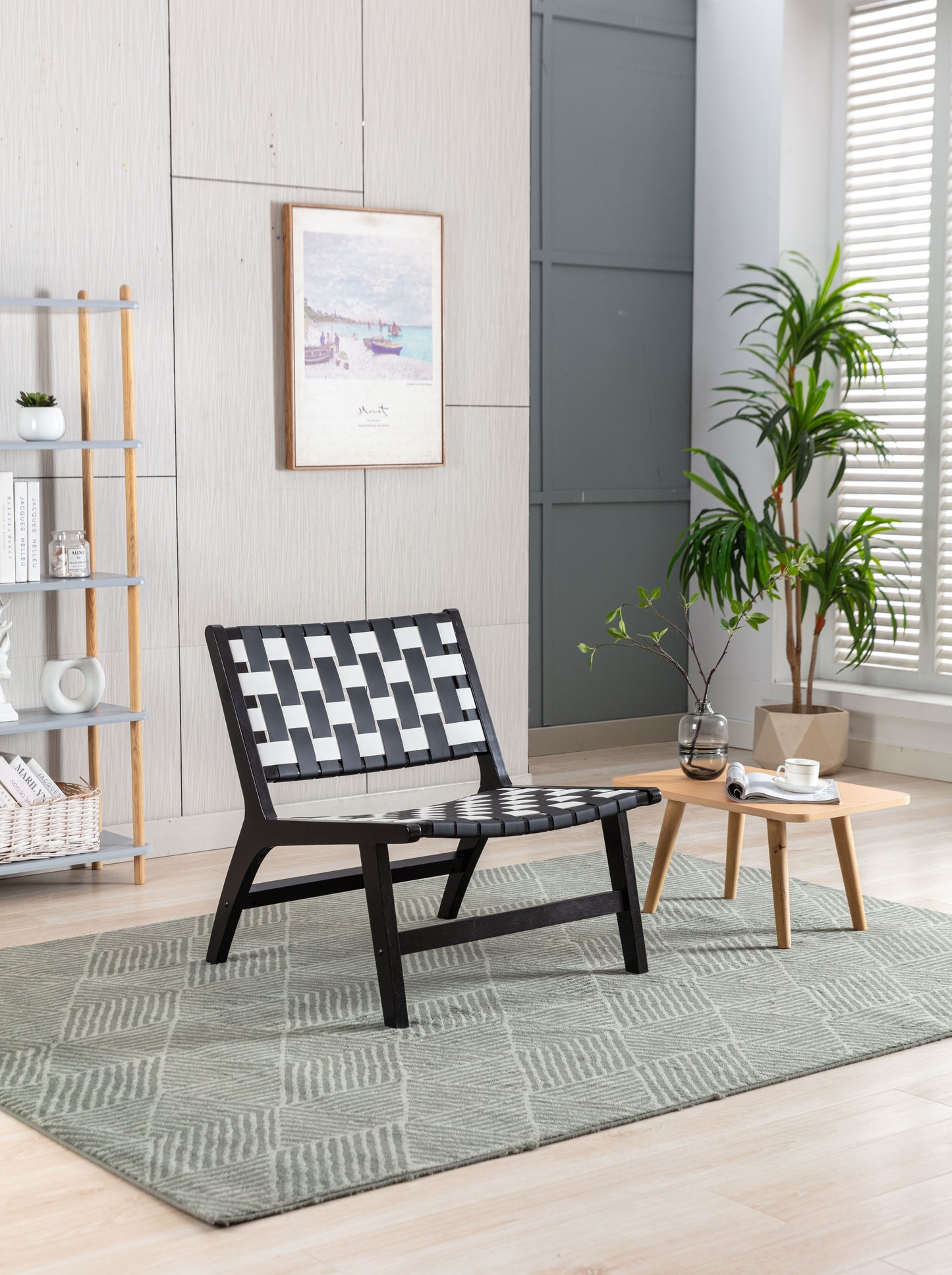MOONMISS Solid Wood Frame Chair With White Faux Wool. Modern Accent Chair Lounge Chair for Living Room