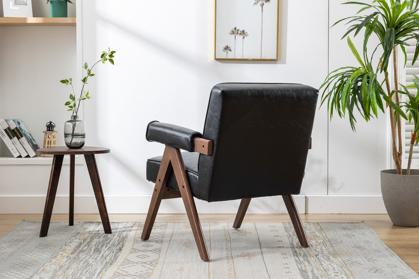 MOONMISS Wood Frame Armchair, Modern Accent Chair with Brown Feet Lounge Chair for Living Room, Bedroom