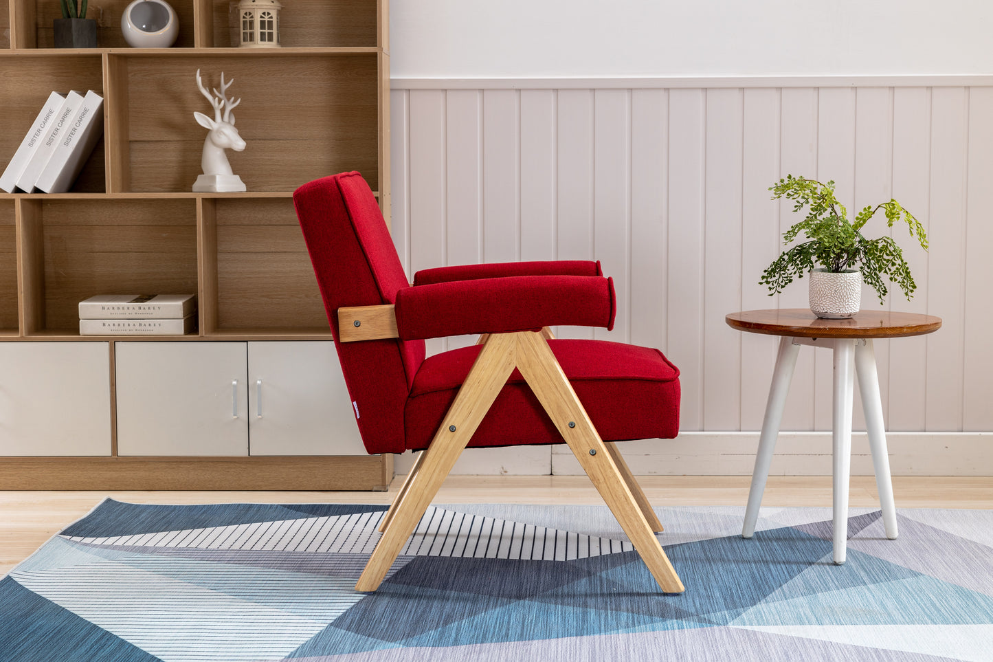 MOONMISS Wood Frame Armchair, Modern Accent Chair with Brown Feet Lounge Chair for Living Room, Bedroom
