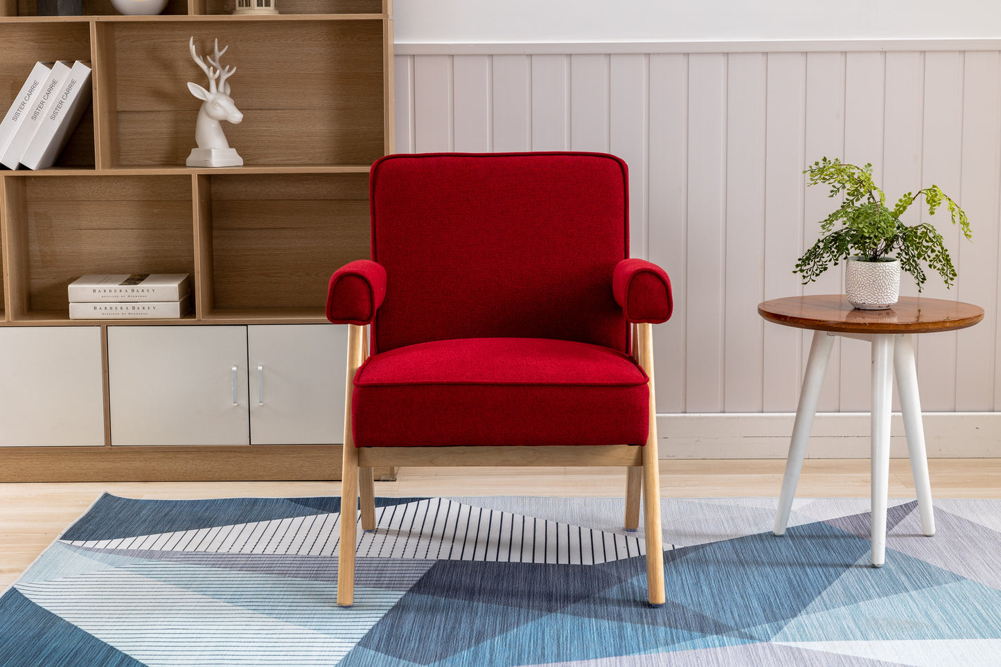 MOONMISS Wood Frame Armchair, Modern Accent Chair with Brown Feet Lounge Chair for Living Room, Bedroom