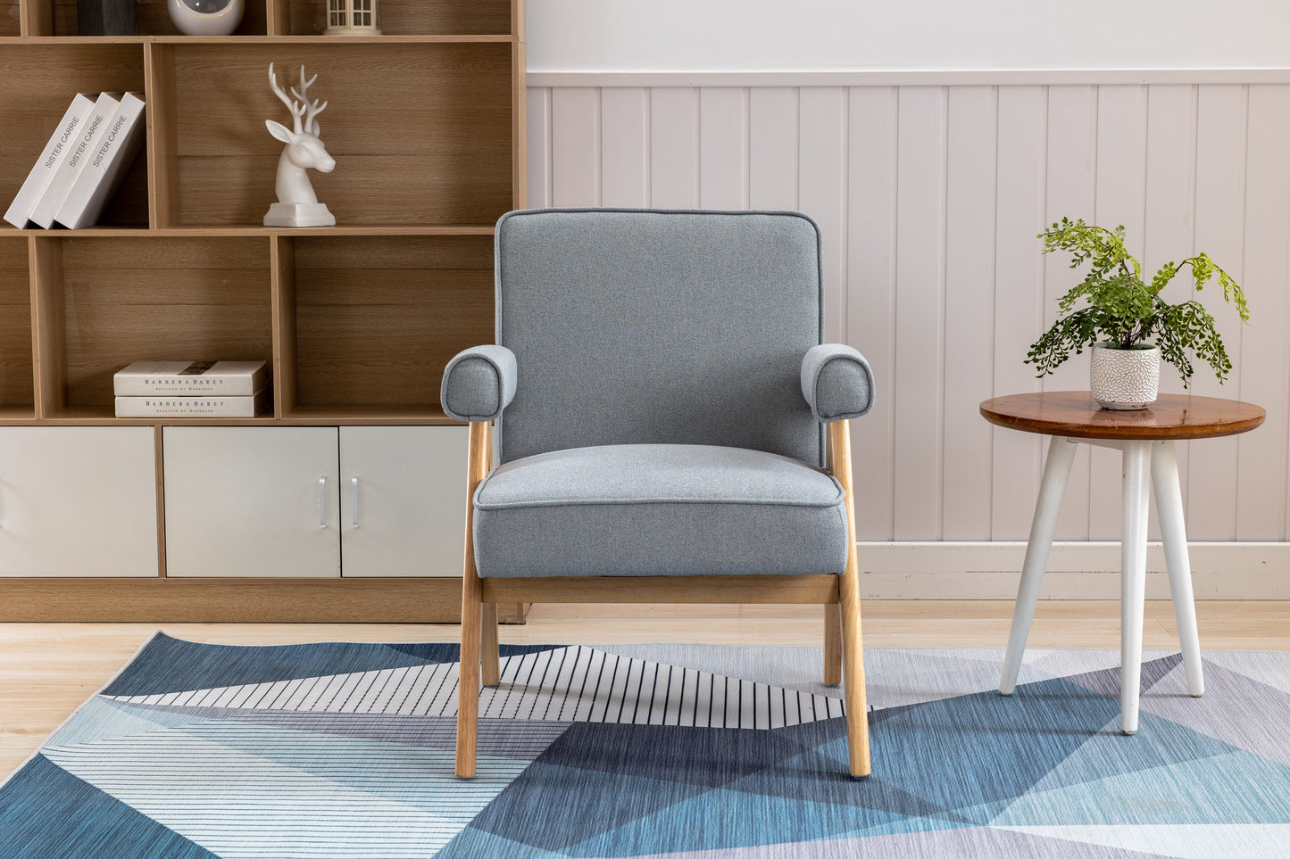 MOONMISS Wood Frame Armchair, Modern Accent Chair with Brown Feet Lounge Chair for Living Room, Bedroom