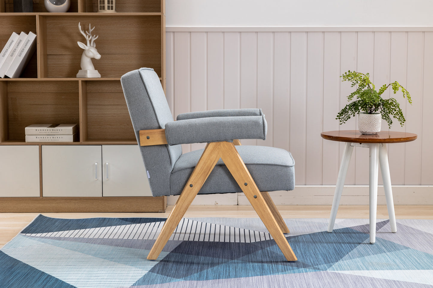 MOONMISS Wood Frame Armchair, Modern Accent Chair with Brown Feet Lounge Chair for Living Room, Bedroom