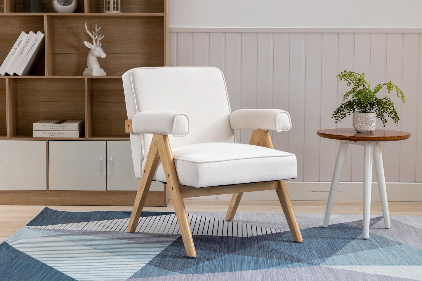 MOONMISS Wood Frame Armchair, Modern Accent Chair with Brown Feet Lounge Chair for Living Room, Bedroom