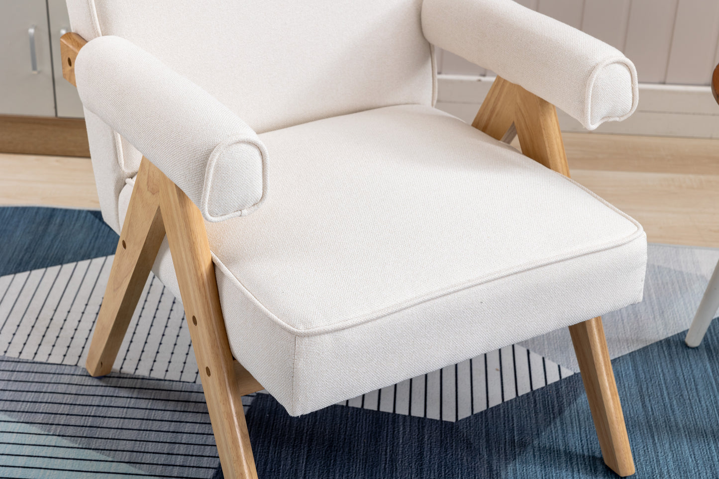 MOONMISS Wood Frame Armchair, Modern Accent Chair with Brown Feet Lounge Chair for Living Room, Bedroom