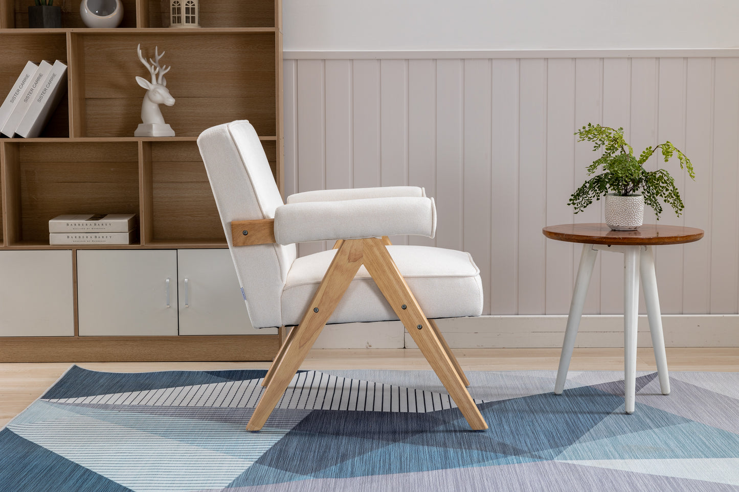 MOONMISS Wood Frame Armchair, Modern Accent Chair with Brown Feet Lounge Chair for Living Room, Bedroom