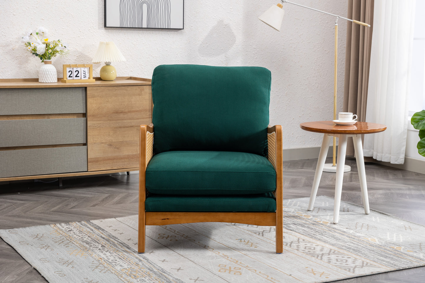 MOONMISS Wood Frame Armchair, Modern Accent Chair with Brown Feet Lounge Chair for Living Room, Bedroom