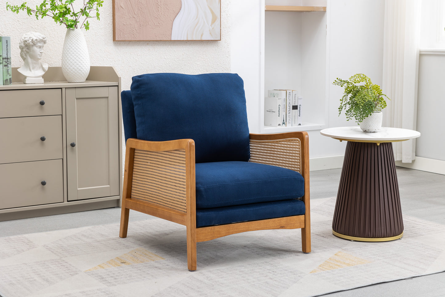 MOONMISS Wood Frame Armchair, Modern Accent Chair with Brown Feet Lounge Chair for Living Room, Bedroom