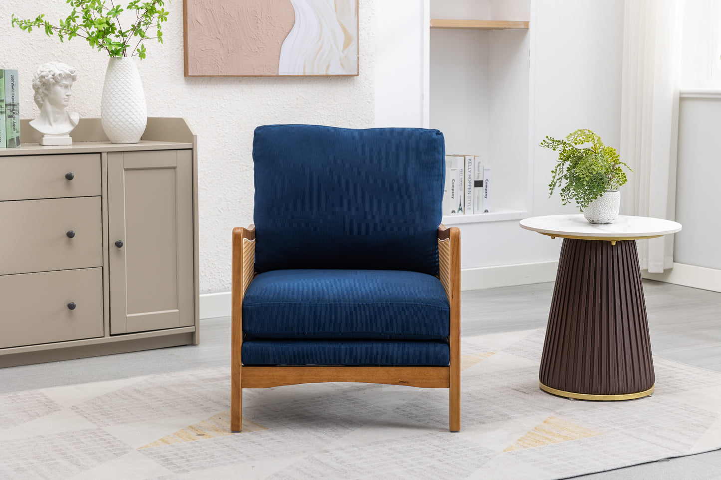 MOONMISS Wood Frame Armchair, Modern Accent Chair with Brown Feet Lounge Chair for Living Room, Bedroom