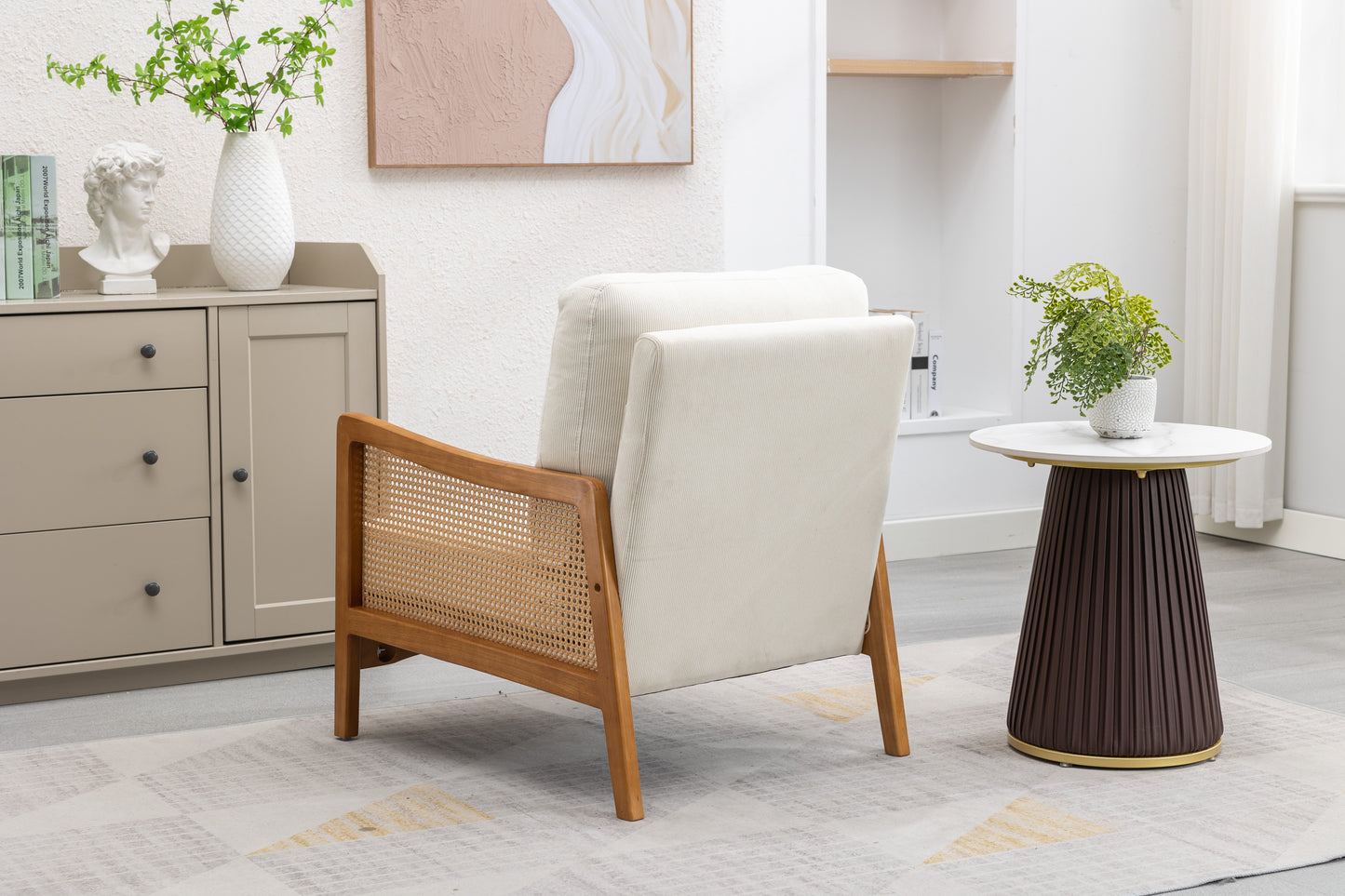 MOONMISS Wood Frame Armchair, Modern Accent Chair with Brown Feet Lounge Chair for Living Room, Bedroom