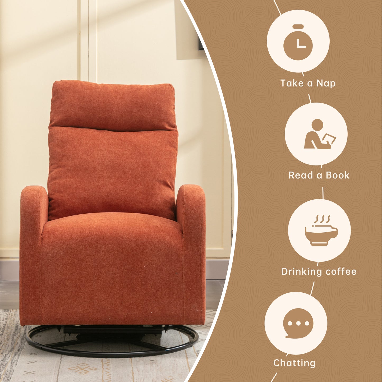 MOONMISS Swivel Glider Rocker Chair, Rocking Chair Nursery with Pocket, Comfy Chair with High Back, Deep Seat for Living Room, Bedroom