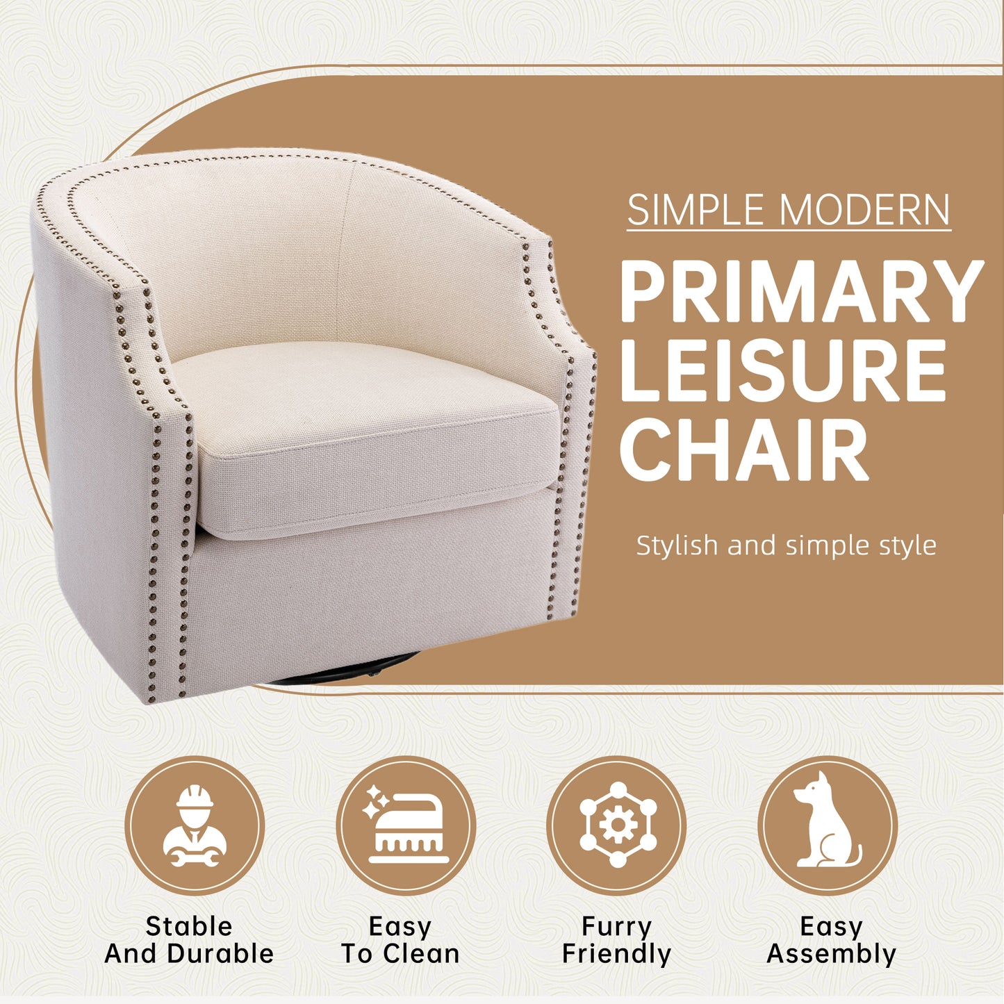 MOONMISS 360 Degree Swivel Accent Chair, Mid-Century Armchair with Deep Seat, Round Barrel Chair for Living Room Bedroom